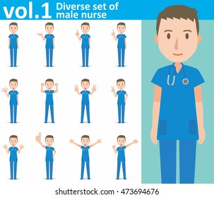 Diverse Set Of Male Nurse On White Background , EPS10 Vector Format Vol.1