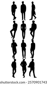 Diverse set of male silhouettes in various poses. Ideal for design, web, and creative projects