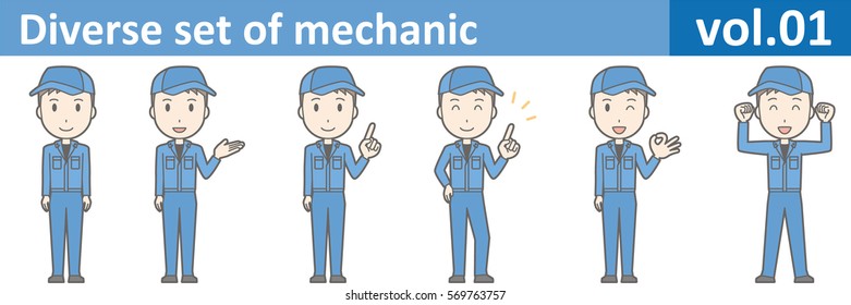 Diverse set of mechanic, EPS10 vol.01 (Young mechanic in blue uniform)