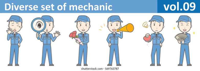 Diverse set of mechanic, EPS10 vol.09 (Young mechanic in blue uniform)