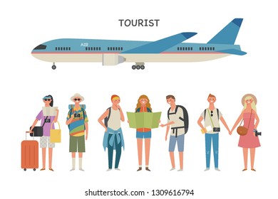 A diverse set of members and fashion travelers. flat design style minimal vector illustration