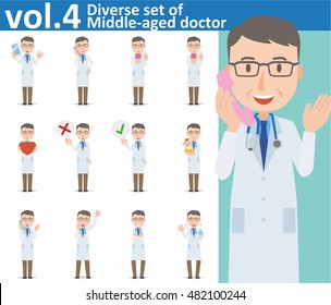Diverse set of Middle-aged doctor on white background , EPS10 vector format vol.4