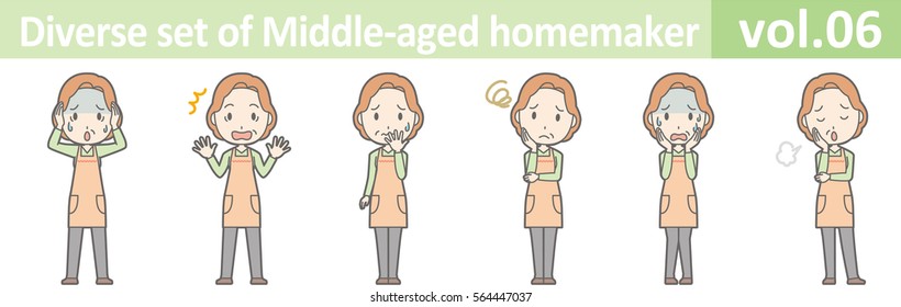 Diverse set of middle-aged homemaker, EPS10 vol.06 (Redhead middle-aged housewife wearing an orange apron)