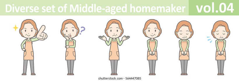 Diverse set of middle-aged homemaker, EPS10 vol.04 (Redhead middle-aged housewife wearing an orange apron)