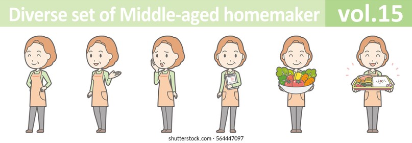 Diverse set of middle-aged homemaker, EPS10 vol.15 (Redhead middle-aged housewife wearing an orange apron)