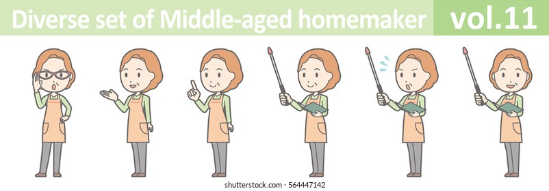 Diverse set of middle-aged homemaker, EPS10 vol.11 (Redhead middle-aged housewife wearing an orange apron)