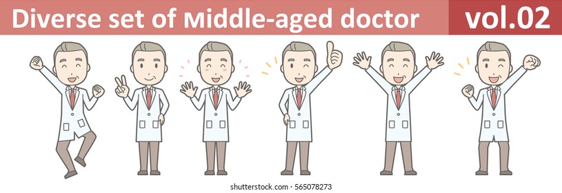 Diverse set of middle-aged male doctor,EPS10 vector format vol.02 (Middle-aged male doctor wearing white coat)