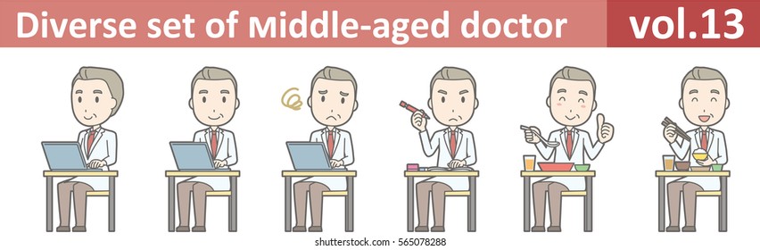 Diverse set of middle-aged male doctor,EPS10 vector format vol.13 (Middle-aged male doctor wearing white coat)