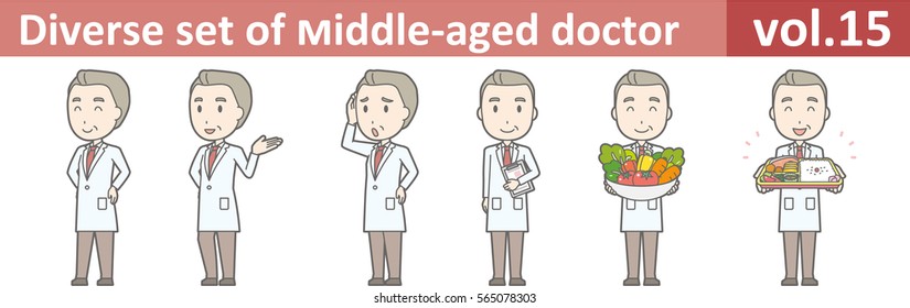 Diverse set of middle-aged male doctor,EPS10 vector format vol.15 (Middle-aged male doctor wearing white coat)