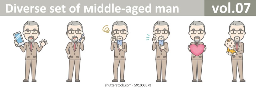 Diverse set of middle-aged man, EPS10 vol.07 (Middle-aged businessman wearing glasses)