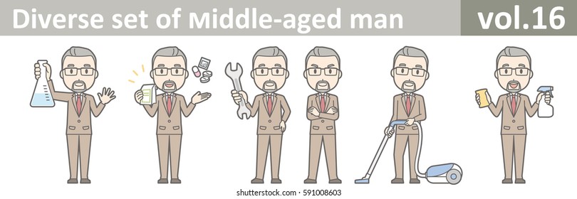 Diverse set of middle-aged man, EPS10 vol.16 (Middle-aged businessman wearing glasses)