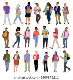 Diverse Set of multiracial students vector art.