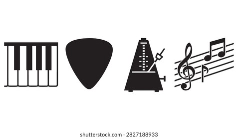 A diverse set of musical instruments featuring a piano, guitar, violin, and musical notes, ideal for music-themed projects and artistic representations.