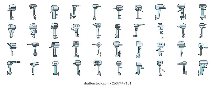 Diverse set of outboard motor designs in a minimalist style