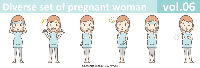 Diverse set of pregnant woman, EPS10 vol.06 (Pregnant women wearing short-sleeved clothes)