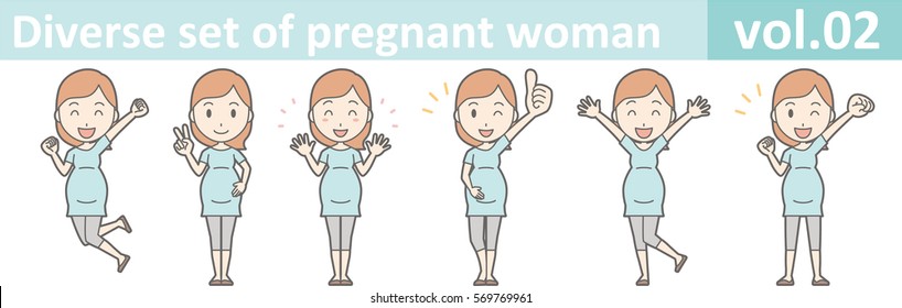 Diverse set of pregnant woman, EPS10 vol.02 (Pregnant women wearing short-sleeved clothes)