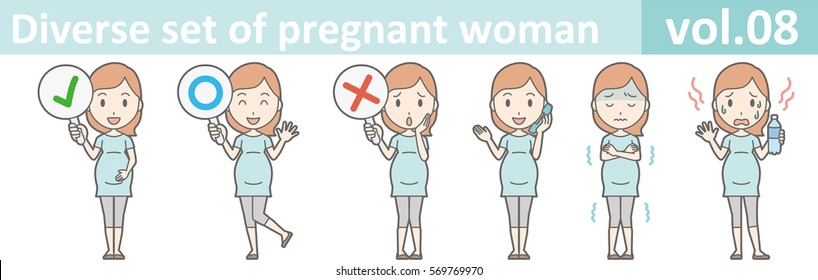 Diverse set of pregnant woman, EPS10 vol.08 (Pregnant women wearing short-sleeved clothes)