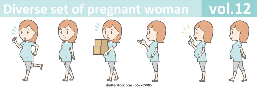 Diverse set of pregnant woman, EPS10 vol.12 (Pregnant women wearing short-sleeved clothes)