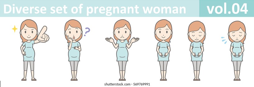 Diverse set of pregnant woman, EPS10 vol.04 (Pregnant women wearing short-sleeved clothes)