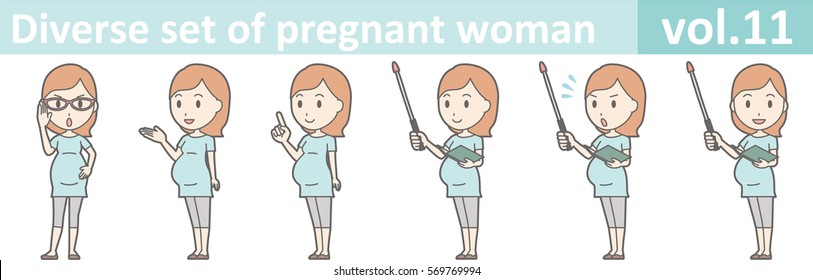 Diverse set of pregnant woman, EPS10 vol.11 (Pregnant women wearing short-sleeved clothes)