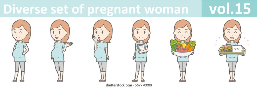 Diverse set of pregnant woman, EPS10 vol.15 (Pregnant women wearing short-sleeved clothes)