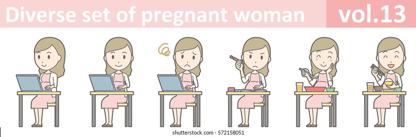 Diverse set of pregnant woman, EPS10 vol.13 (Illustration of pregnant woman in pink dress)