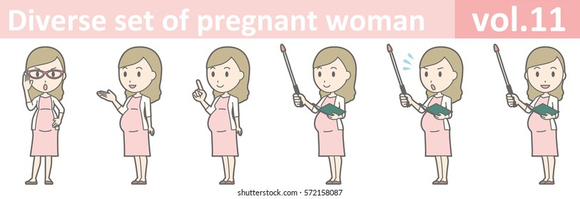 Diverse set of pregnant woman, EPS10 vol.11 (Illustration of pregnant woman in pink dress)