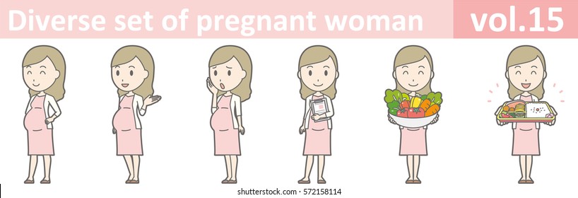 Diverse set of pregnant woman, EPS10 vol.15 (Illustration of pregnant woman in pink dress)