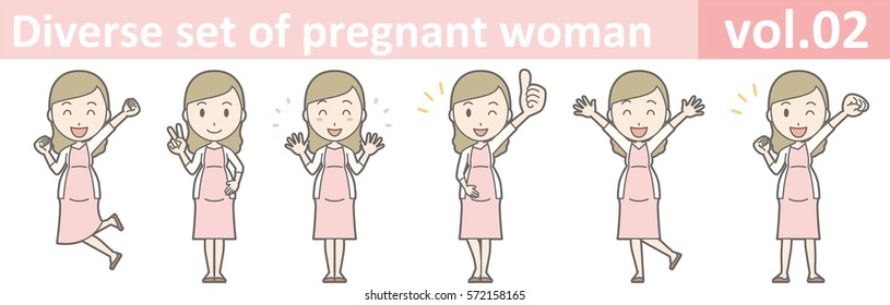 Diverse set of pregnant woman, EPS10 vol.02 (Illustration of pregnant woman in pink dress)