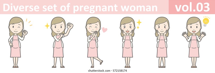 Diverse set of pregnant woman, EPS10 vol.03 (Illustration of pregnant woman in pink dress)