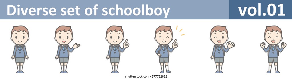 Diverse set of schoolboy, EPS10 vol.01 (Illustration of a boy in an elementary school uniform)