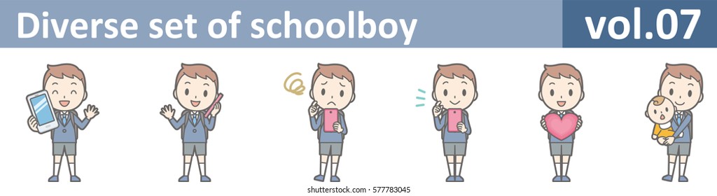 Diverse set of schoolboy, EPS10 vol.07 (Illustration of a boy in an elementary school uniform)