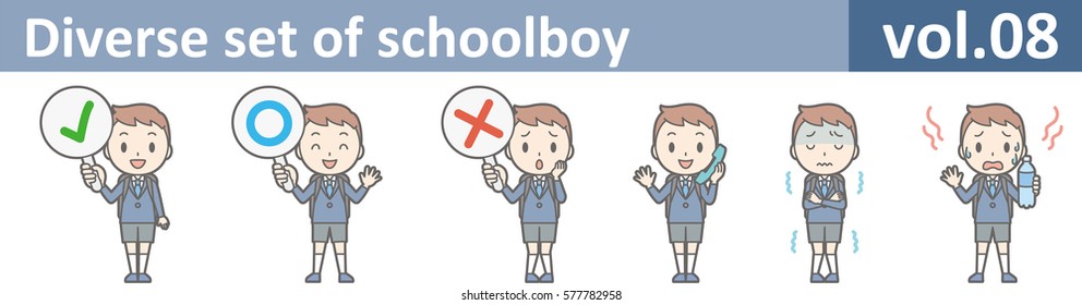 Diverse set of schoolboy, EPS10 vol.08 (Illustration of a boy in an elementary school uniform)