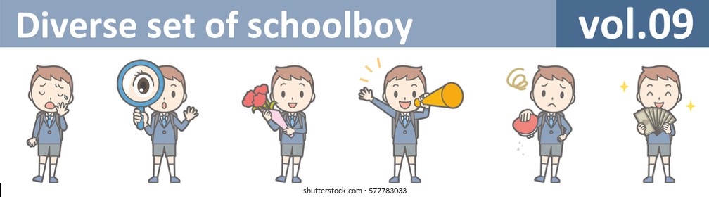 Diverse set of schoolboy, EPS10 vol.09 (Illustration of a boy in an elementary school uniform)