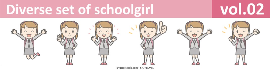 Diverse set of schoolgirl, EPS10 vol.02 (Illustration of a girl in an elementary school uniform)