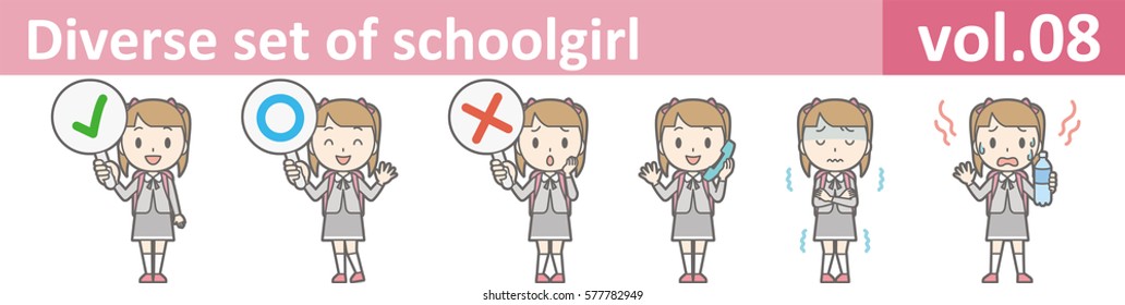 Diverse set of schoolgirl, EPS10 vol.08 (Illustration of a girl in an elementary school uniform)