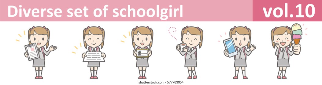 Diverse set of schoolgirl, EPS10 vol.10 (Illustration of a girl in an elementary school uniform)