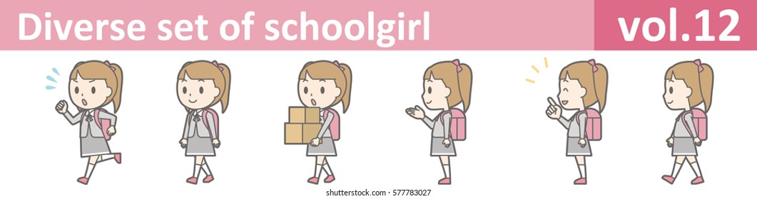 Diverse set of schoolgirl, EPS10 vol.12 (Illustration of a girl in an elementary school uniform)