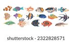 Diverse Set Of Sea Fishes Clown, Angel, Butterfly, Showcase The Beauty And Variety Of Underwater Life, Illustration