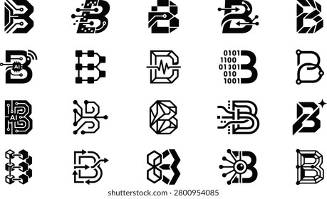 A diverse set of sleek black and white icons representing blockchain technology, cryptocurrency, digital security, and data networks with intricate geometric designs.