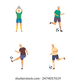 Diverse set of soccer player illustrations in various poses, perfect for sports content