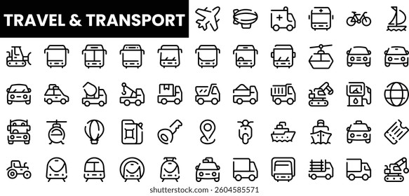 A diverse set of transportation icons illustrating various travel modes.