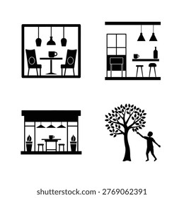 Diverse set of vector glyph icons showcasing various human activities and food items.