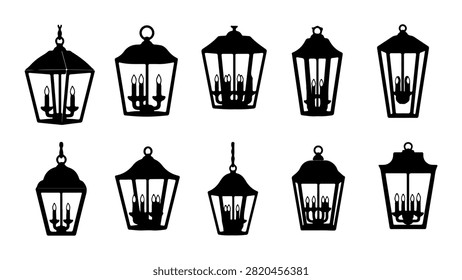 A diverse set of vintage lanterns showcasing different designs and sizes, perfect for decorative or thematic purposes.