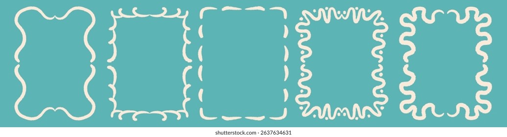 A diverse set with wavy frames , scalloped, and decorative elements. Hand-drawn  vector borders with a whimsical elements. 