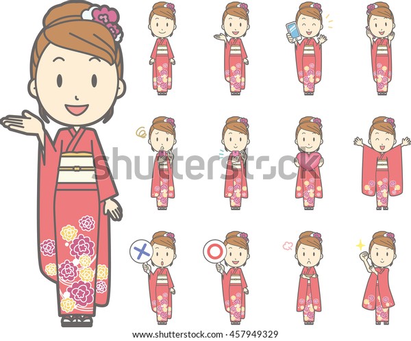 Download Diverse Set Woman Wearing Japanese Kimono Stock Vector ...