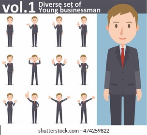 Diverse set of young businessman on white background , EPS10 vector format vol.1