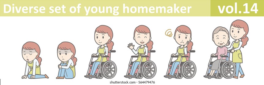 Diverse set of young homemaker, EPS10 vector format vol.14 (A young housewife wearing a green apron and jeans)