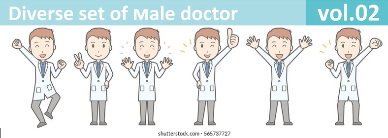 Diverse set of young male doctor , EPS10 vector format vol.02 (Various poses of illustrations of young male doctor wearing a white coat and suit)