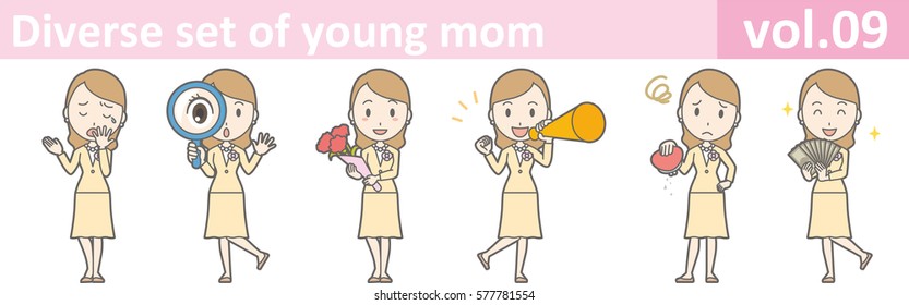 Diverse set of young mom, EPS10 vol.09 (Illustration of a young woman in a yellow suit)